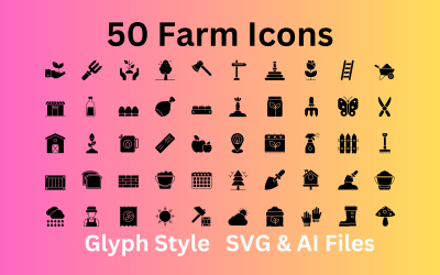 Çiftlik Seti 50 Glif Simgesi - SVG ve AI Dosyaları