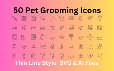 Conjunto de cuidado de mascotas 50 iconos de contorno: archivos SVG y AI
