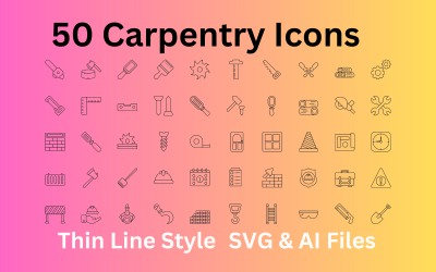Conjunto de iconos de carpintería 50 iconos de contorno: archivos SVG y AI
