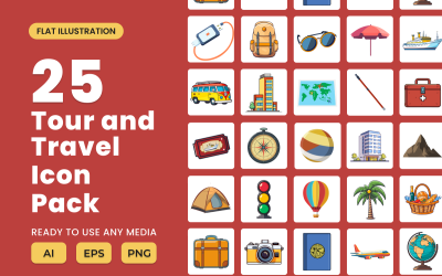 Conjunto de ilustrações de ícones 2D de turismo e viagens Vol 1