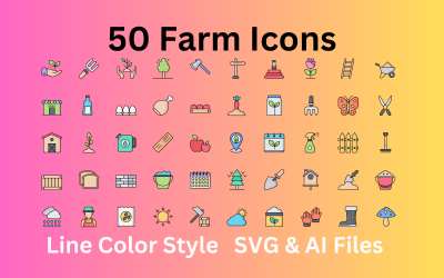 Farm Set 50 Linienfarbsymbole – SVG- und AI-Dateien