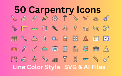 Set di icone di carpenteria 50 icone a colori di linea - file SVG e AI