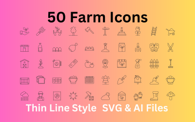 Set di icone di fattoria 50 icone di contorno - file SVG e AI