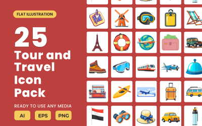 Tour en reizen 2D pictogramillustratieset Vol 2