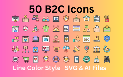 B2C-Symbolsatz 50 Linienfarbsymbole - SVG- und AI-Dateien