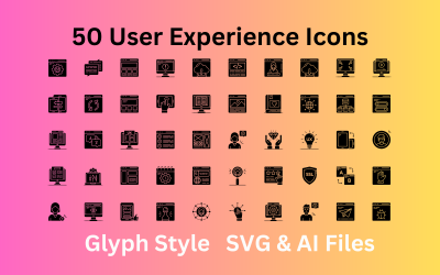Kullanıcı Deneyimi Simgesi Seti 50 Glif Simgesi - SVG ve AI Dosyaları