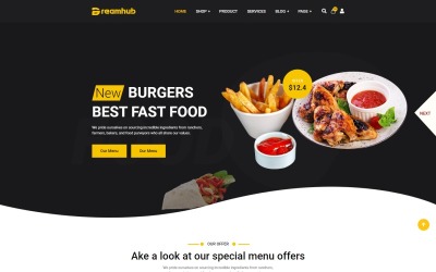 Modello HTML5 Dreamhub per fast food e consegne
