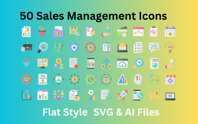 Satış Yönetimi Simge Seti 50 Düz Simge - SVG ve AI Dosyaları