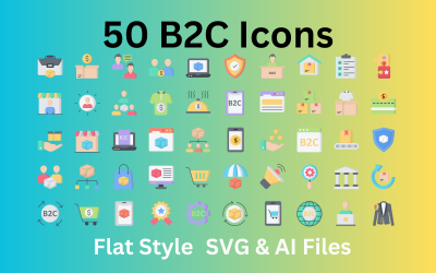 Set di icone B2C 50 icone piatte - file SVG e AI