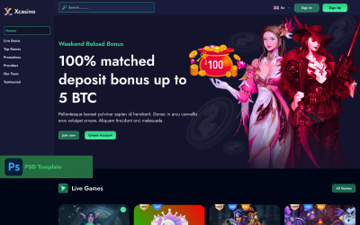 Xcasino - Plantilla de inicio PSD para casinos y juegos de azar