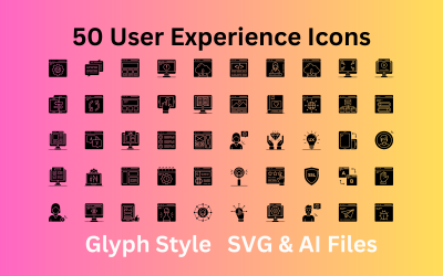 Zestaw ikon doświadczenia użytkownika 50 ikon glifów — pliki SVG i AI