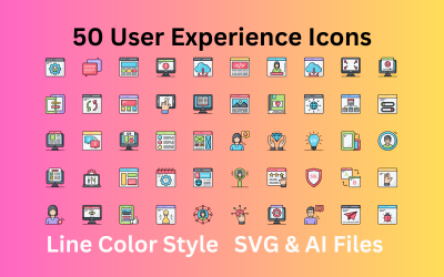 Zestaw ikon doświadczenia użytkownika 50 ikon kolorów linii - pliki SVG i AI