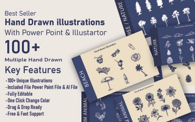 100+ handritade illustrationer vektor