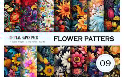 Motivi floreali 09. Set di carta digitale.