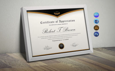 Šablona certifikátu ocenění Robert Canva