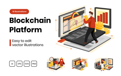 M303_ Paquete de ilustraciones de tecnología Blockchain