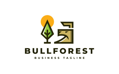 Modèle de logo de la forêt de taureaux sauvages