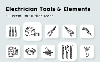 Iconos de glifos de elementos y herramientas de electricista