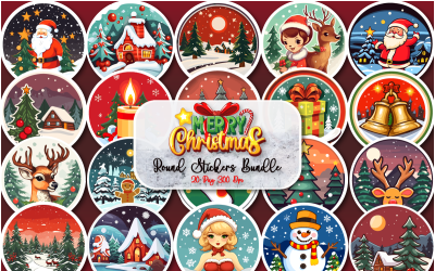 Rundes Weihnachts-Stickerpaket zum Ausdrucken