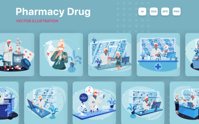 M201_ Illustrations de médicaments en pharmacie
