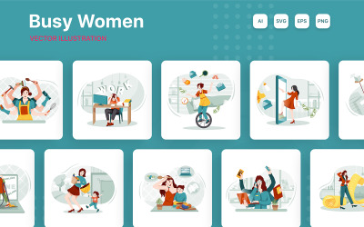 M210_ Paquete de ilustraciones de mujer multitarea