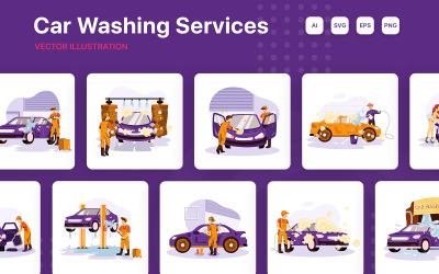 M220_ Pacchetto illustrazioni servizio di lavaggio auto