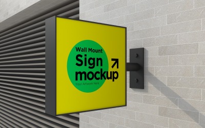 Square Wall Mount Façade Sign Mockup Template 03B