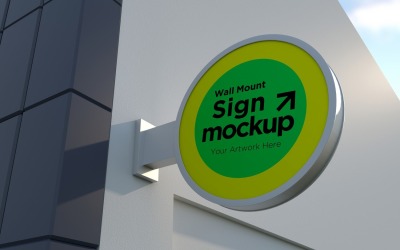 Round Wall Mount Façade Sign Board Mockup Template 05B