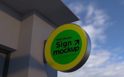Round Wall Mount Signage Mockup Template 07B