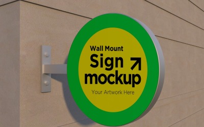 Round Wall Mount Signage Mockup Template 09B