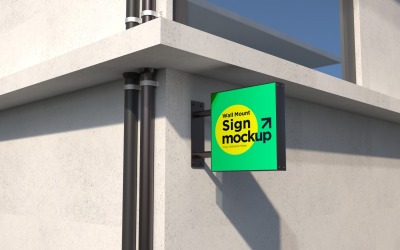 Square Wall Mount Façade Sign Mockup Template 18C