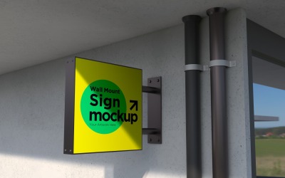 Square Wall Mount Façade Sign Mockup Template 18D