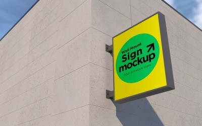 Square Wall Mount Façade Sign Mockup Template 23C