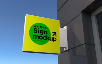 Square Wall Mount Façade Sign Mockup Template 24B