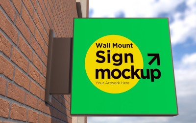 Square Wall Mount Sign Mockup Template attached to the wall 12C