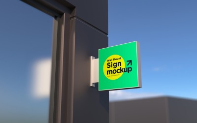 Square Wall Mount Sign Mockup Template attached to the wall 13B