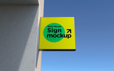 Square Wall Mount Sign Mockup Template attached to the wall 14C