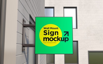 Square Wall Mount Sign Mockup Template attached to the wall 15C