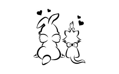 Cute Rabbit And Cat Back View Logo Design