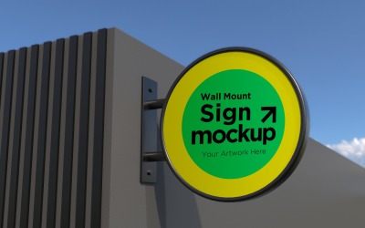 Round Wall Mount Façade Sign Mockup Template 31A