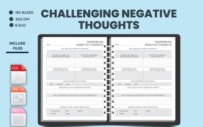 Rzucaj wyzwanie negatywnym myślom, arkusze terapeutyczne, samopomoc do druku, nieprzydatne myślenie do wypełnienia