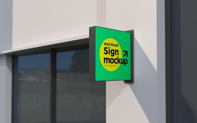 Square Wall Mount Façade Sign Mockup Template 26B