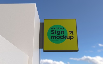 Square Wall Mount Façade Sign Mockup Template 27B