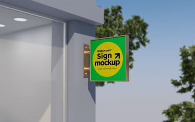 Square Wall Mount Sign Mockup Template attached to the wall 32A