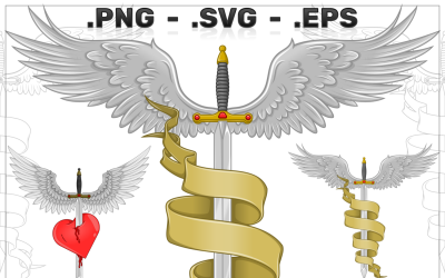 Vector Design Of Medieval Sword With Wings