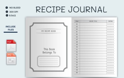 Diário de bordo do planejador de receitas, planejador de receitas, diário de receitas, modelo de receita