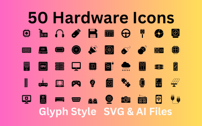 Conjunto de iconos de hardware 50 iconos de glifos: archivos SVG y AI