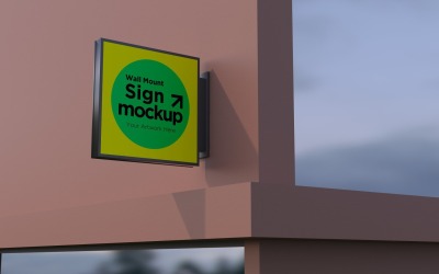 Square Wall Mount Façade Sign Mockup Template 40B