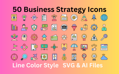Bedrijfsstrategie Icon Set 50 lijnkleur iconen - SVG- en AI-bestanden