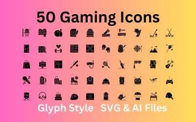 Conjunto de ícones de hobbies com 50 ícones de glifo - arquivos SVG e AI